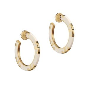 Tory Burch Ivory T-Stripe Hoop Earrings